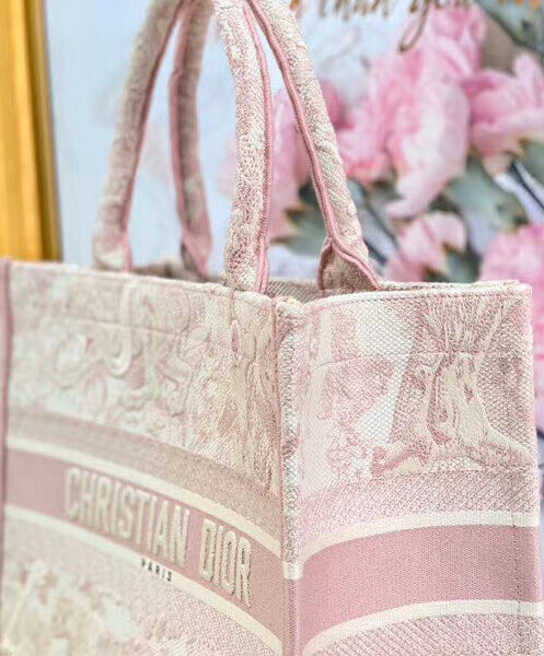 Christian Dior Book Tote Velvet Mizza Embroidery Canvas Pink